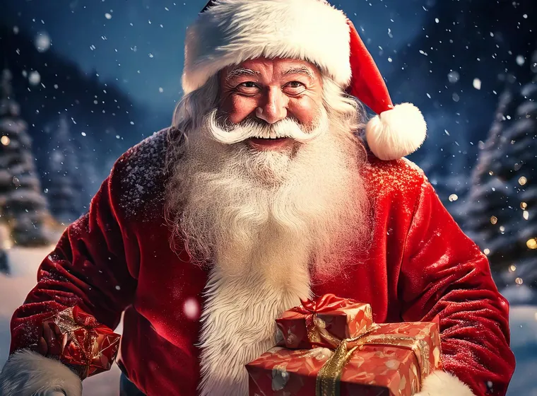 Firefly Santa Claus delivering presents in a snowy landscape. 74636